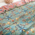 Throw Bedspread | Reversible 100% Cotton Jacquard Floral | 79 x 90.5 in