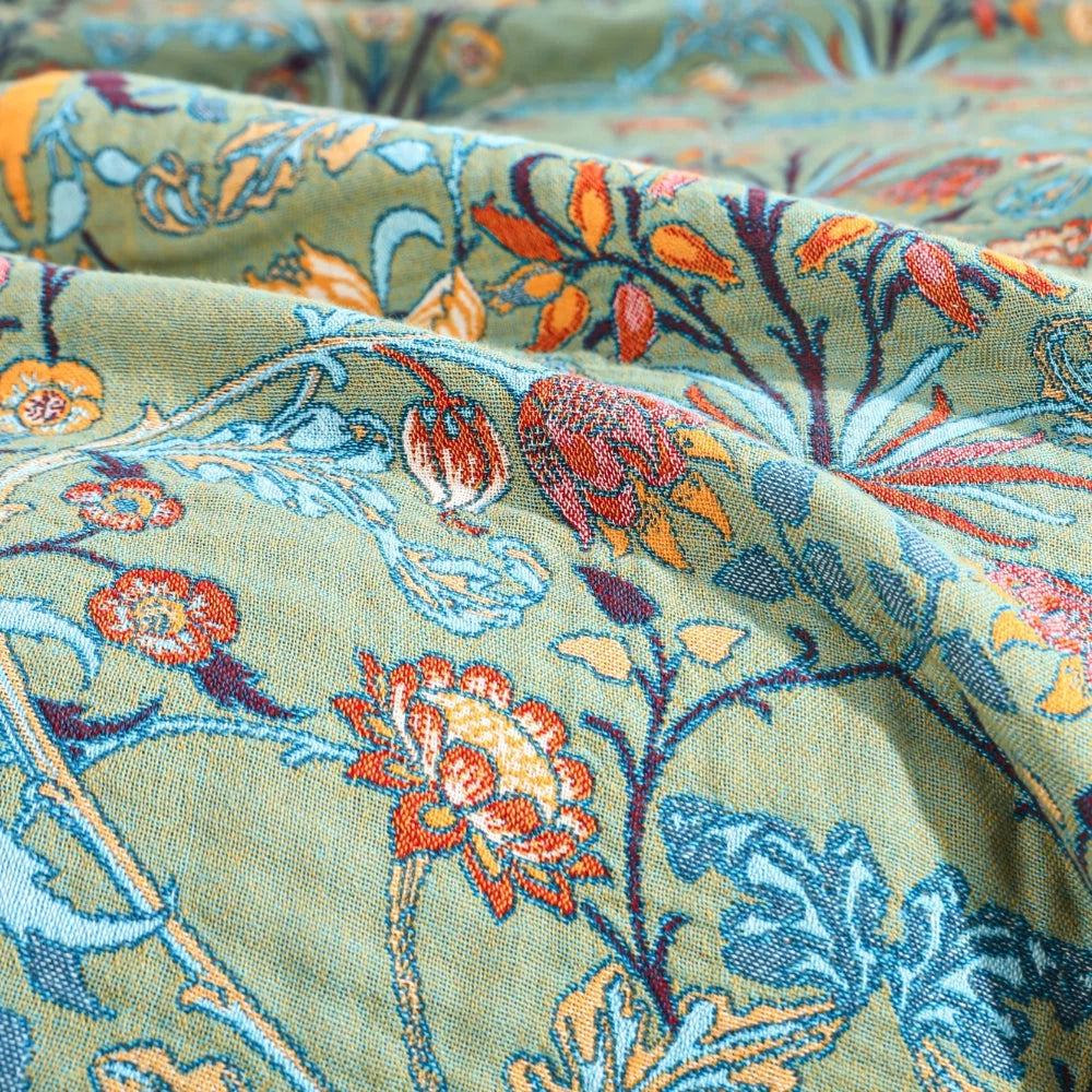 Throw Bedspread | Reversible 100% Cotton Jacquard Floral | 79 x 90.5 in