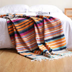 Throw Blanket | Anti-Lint Acrylic & Bohemian Striped With Tassels | 127 x 172 cm