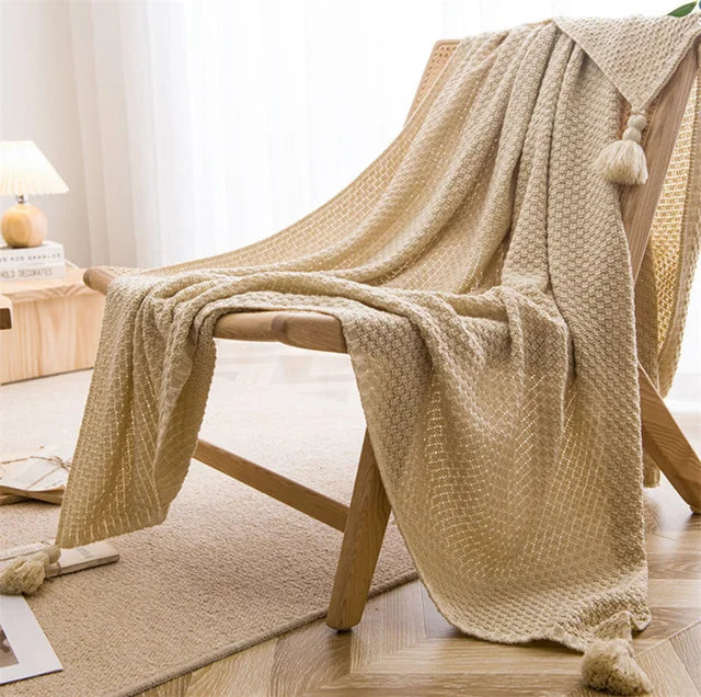 Throw Blanket | Chunky Knit Waffle & Soft Polyester-Acrylic