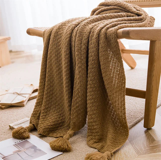 Throw Blanket | Chunky Knit Waffle & Soft Polyester-Acrylic
