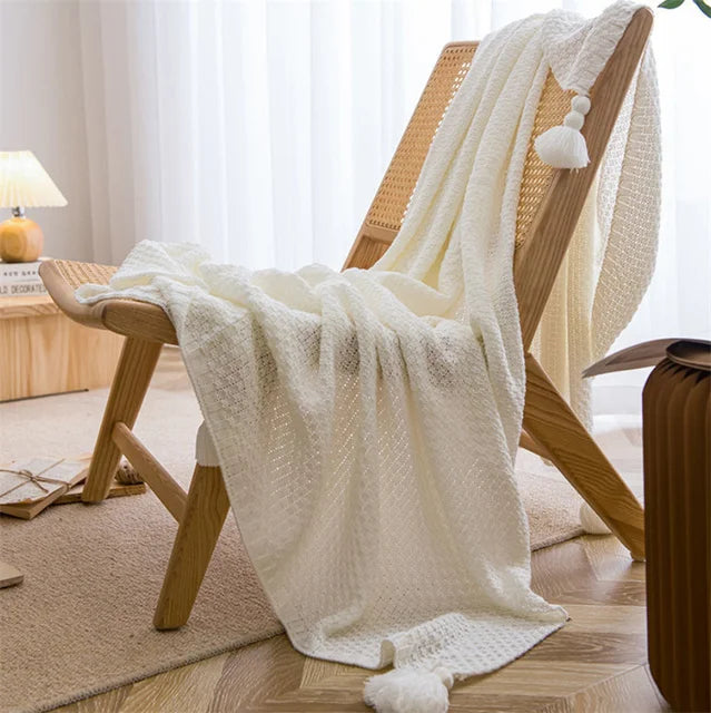 Throw Blanket | Chunky Knit Waffle & Soft Polyester-Acrylic