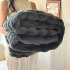 Throw Blanket | Double-Layer Faux Rabbit Fur & Machine-Washable | 200 x 230 cm