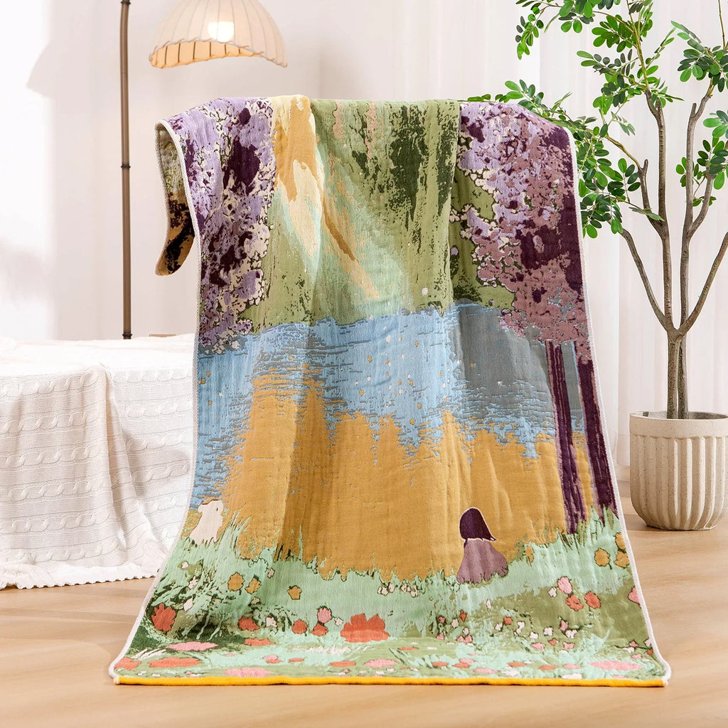 Throw Blanket | Soft & Breathable Machine-Washable Landscape Motif