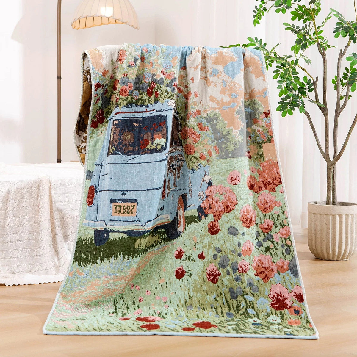 Throw Blanket | Soft & Breathable Machine-Washable Landscape Motif