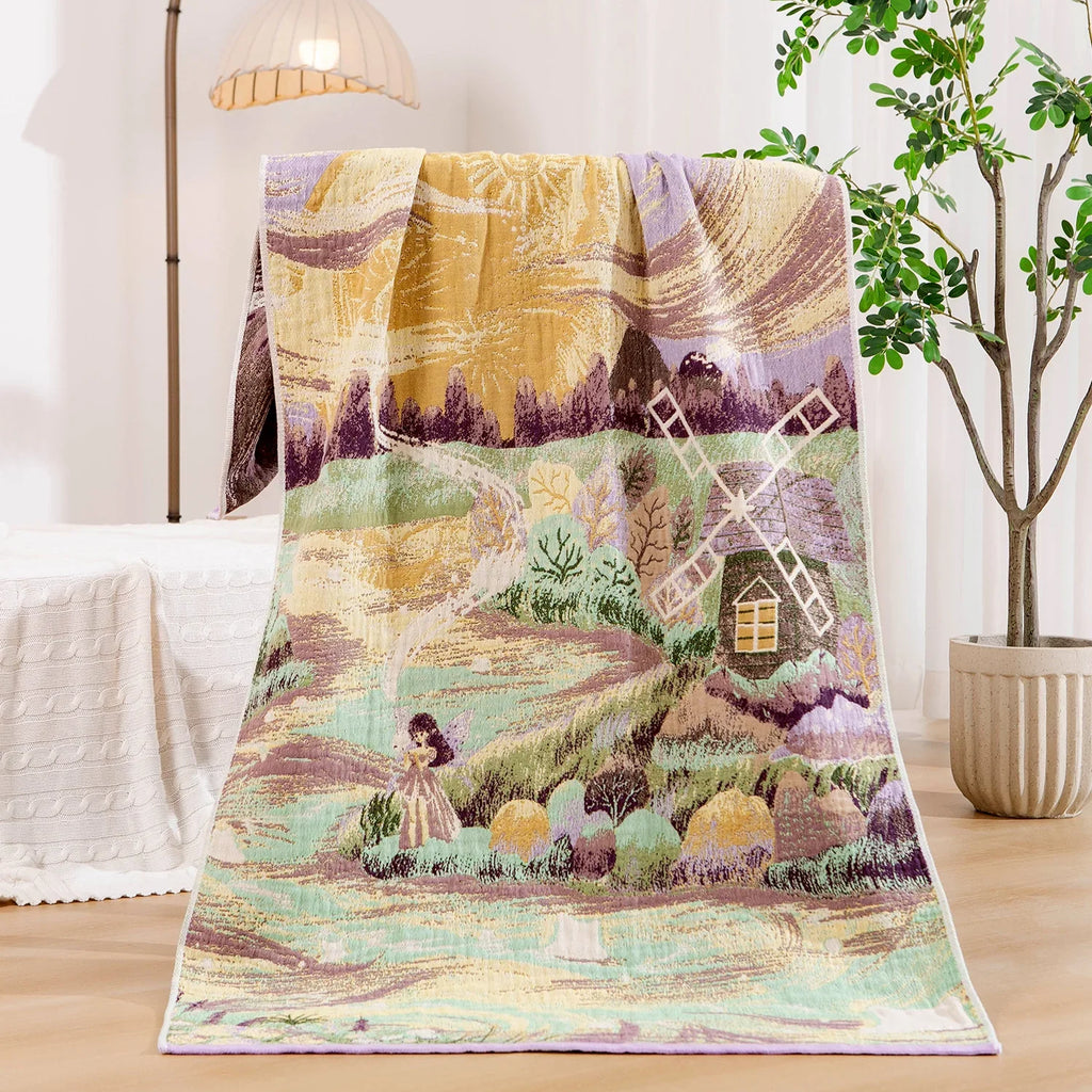 Throw Blanket | Soft & Breathable Machine-Washable Landscape Motif