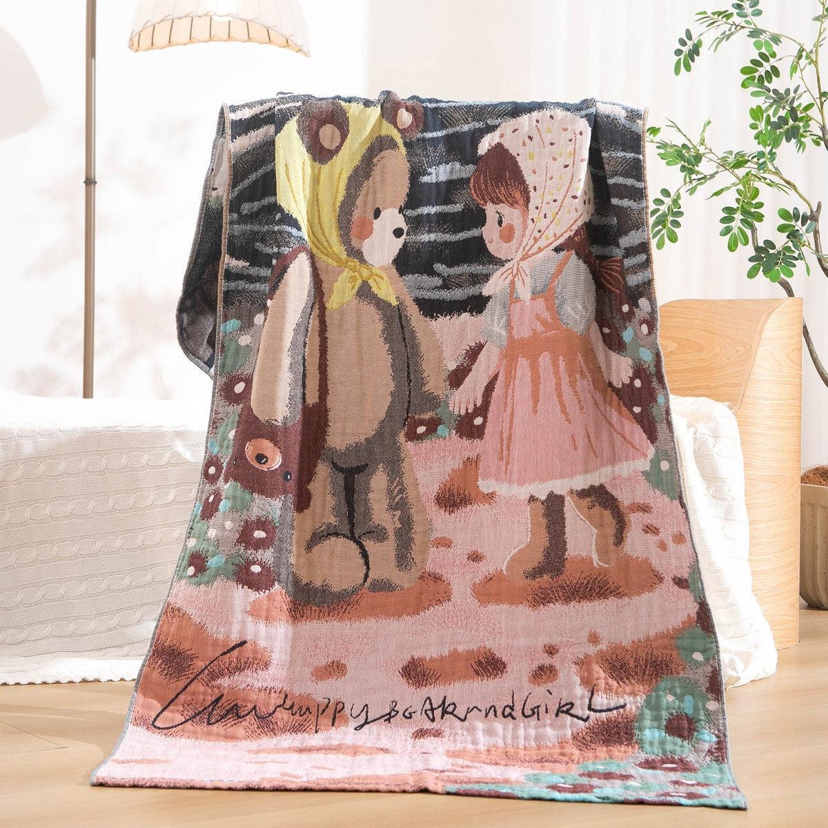 Throw Blanket | Soft Cotton & Machine-Washable | Bear Motif