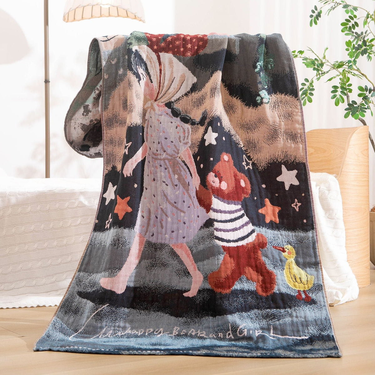 Throw Blanket | Soft Cotton & Machine-Washable | Bear Motif