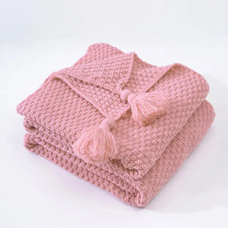Throw Blanket | Soft Knitted Wool & Decorative Fringes | Machine Washable