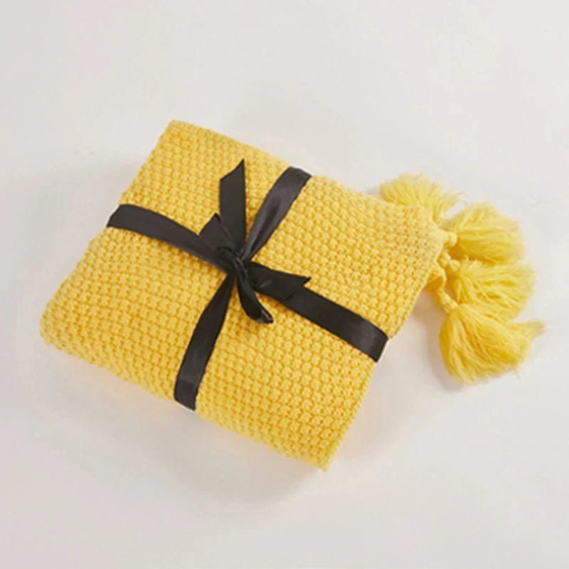 Throw Blanket | Soft Knitted Wool & Decorative Fringes | Machine Washable