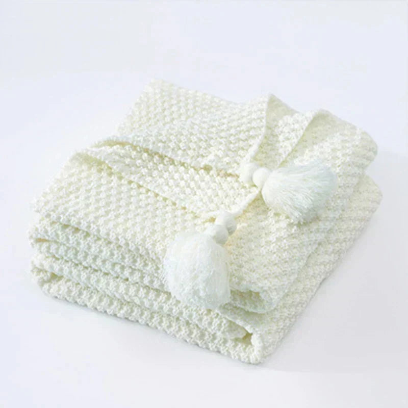 Throw Blanket | Soft Knitted Wool & Decorative Fringes | Machine Washable