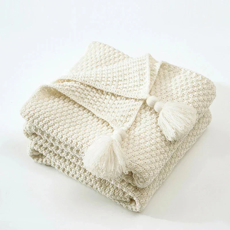 Throw Blanket | Soft Knitted Wool & Decorative Fringes | Machine Washable