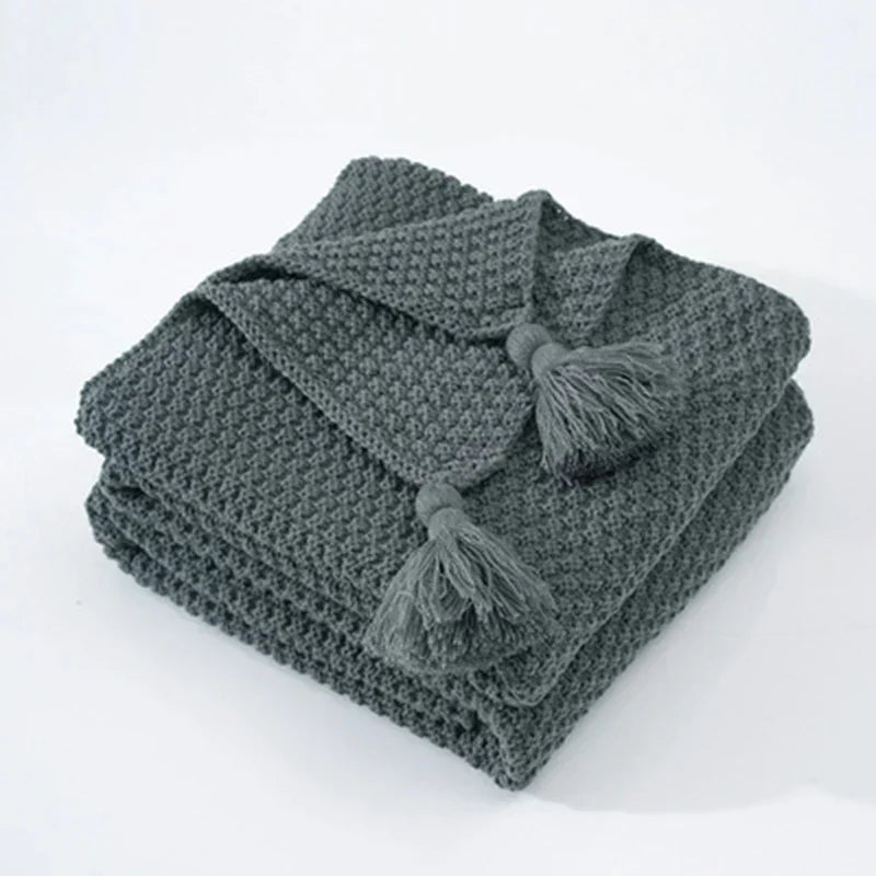 Throw Blanket | Soft Knitted Wool & Decorative Fringes | Machine Washable