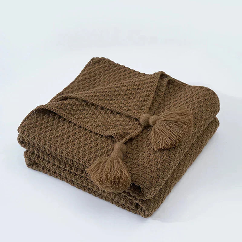 Throw Blanket | Soft Knitted Wool & Decorative Fringes | Machine Washable