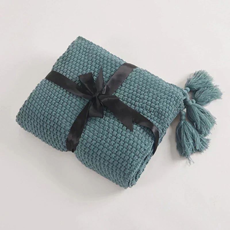 Throw Blanket | Soft Knitted Wool & Decorative Fringes | Machine Washable