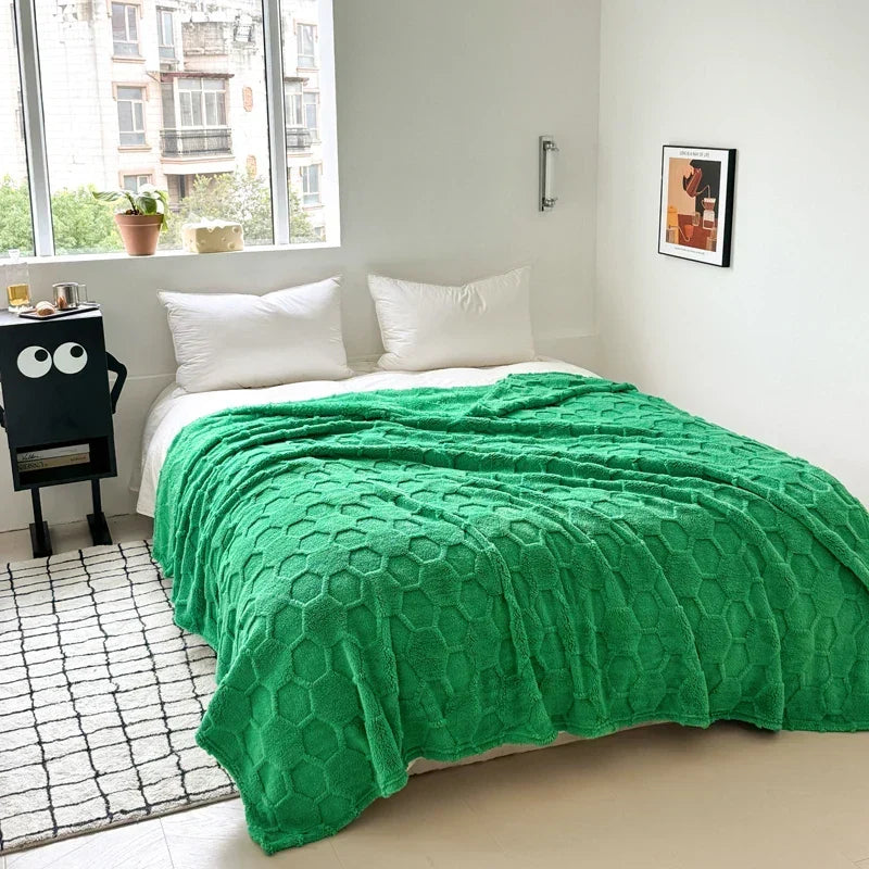 Throw Blanket | Velvet Jacquard & Microfiber | Football Grid Pattern