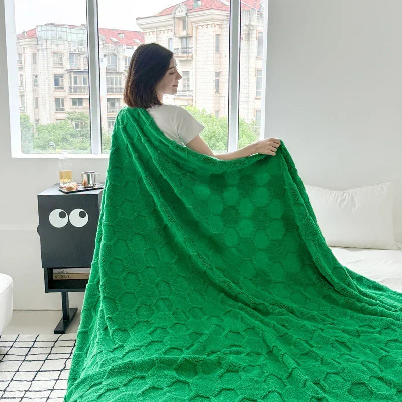 Throw Blanket | Velvet Jacquard & Microfiber | Football Grid Pattern