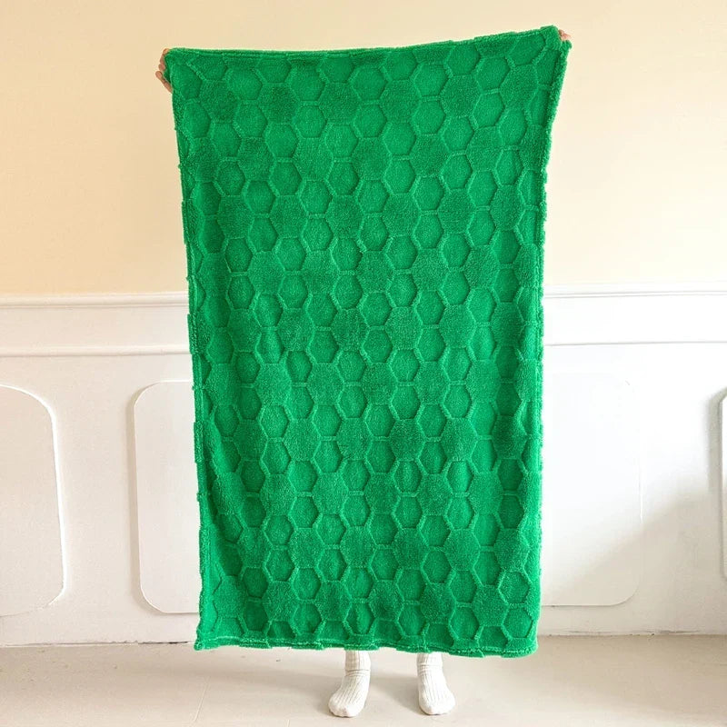 Throw Blanket | Velvet Jacquard & Microfiber | Football Grid Pattern