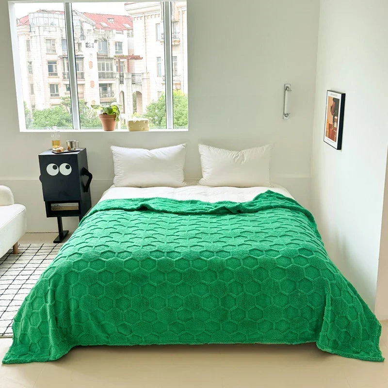 Throw Blanket | Velvet Jacquard & Microfiber | Football Grid Pattern