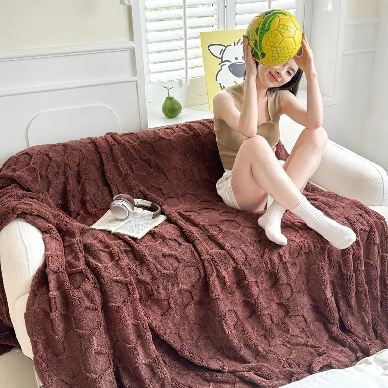 Throw Blanket | Velvet Jacquard & Microfiber | Football Grid Pattern