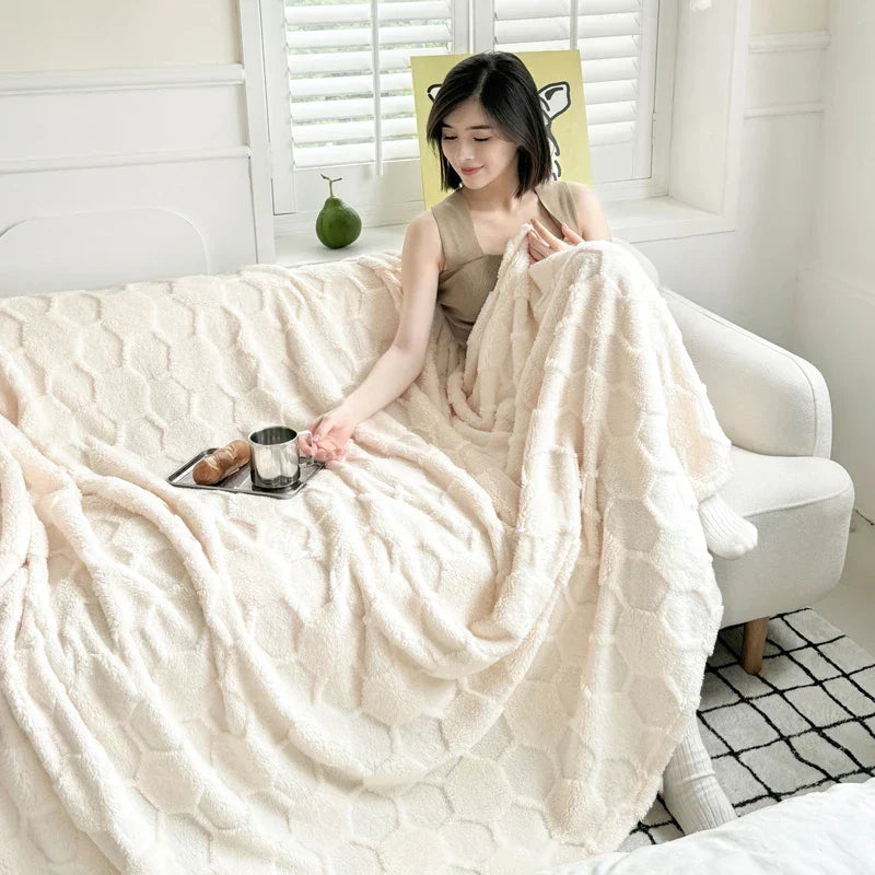 Throw Blanket | Velvet Jacquard & Microfiber | Football Grid Pattern