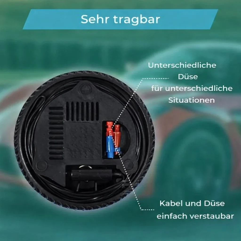 Tire Inflator | Compact 12V-Powered & Built-In Pressure Gauge | Includes 3 Adapters