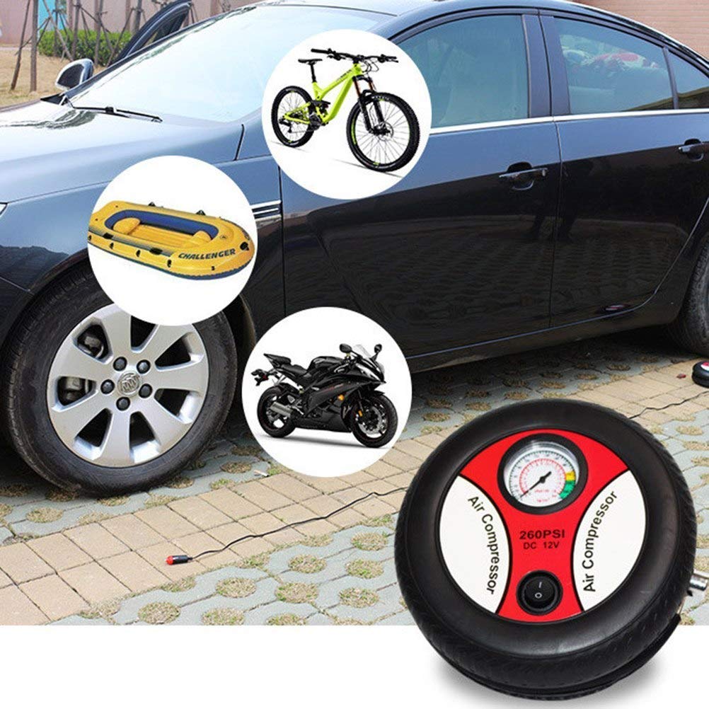 Tire Inflator | Compact 12V-Powered & Built-In Pressure Gauge | Includes 3 Adapters