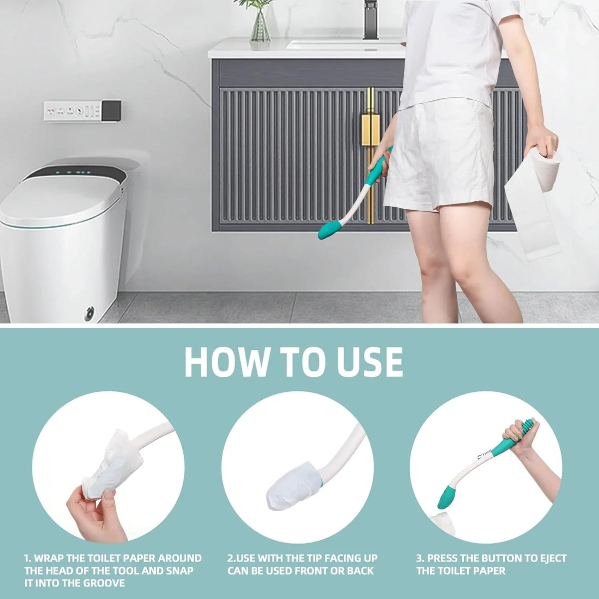 Toilet Wiping Aid | 38cm Long Reach & Push-Button Eject | Set of 2