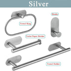 Towel Holder Set | Self-Adhesive Stainless Steel | 4-Piece Set