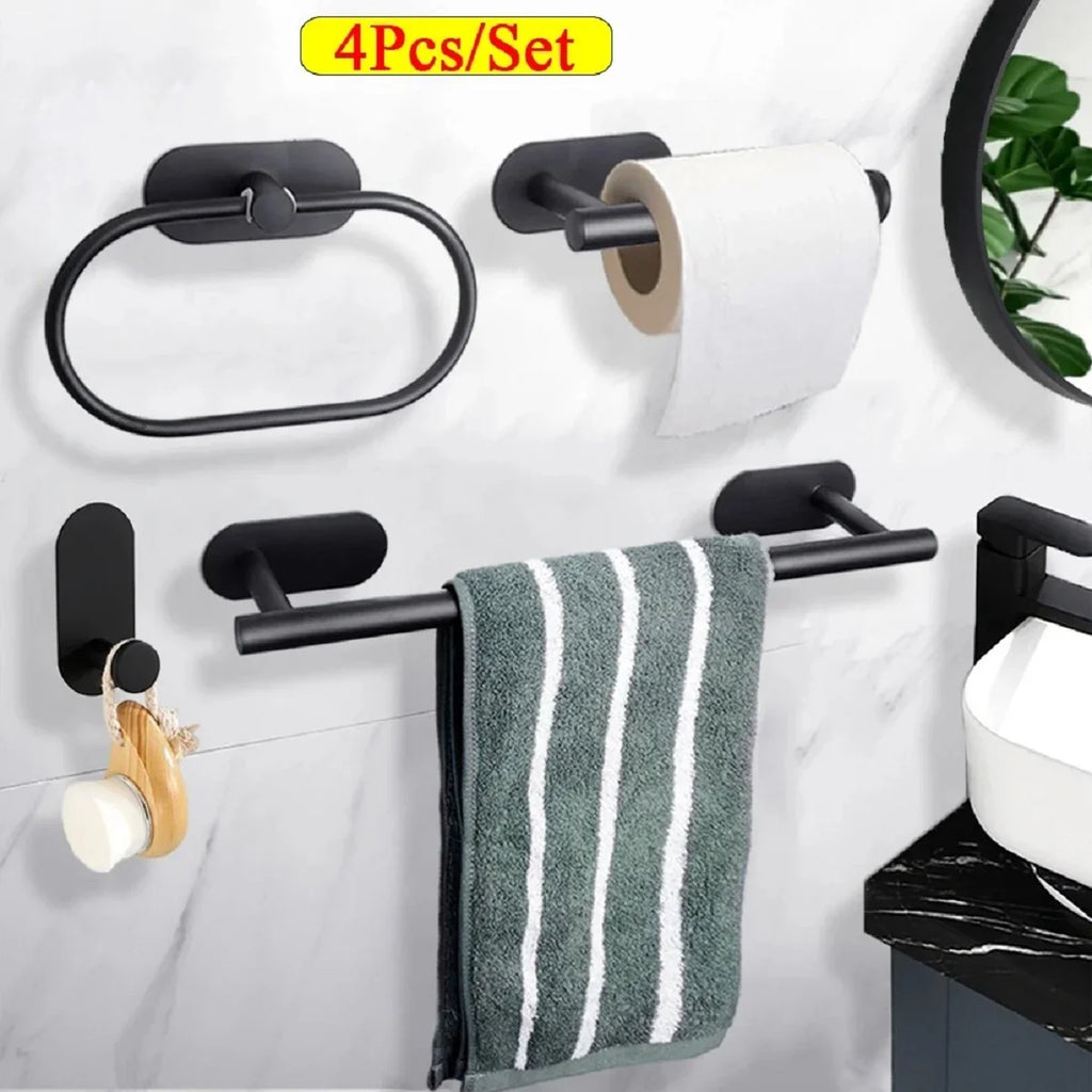 Towel Holder Set | Self-Adhesive Stainless Steel | 4-Piece Set