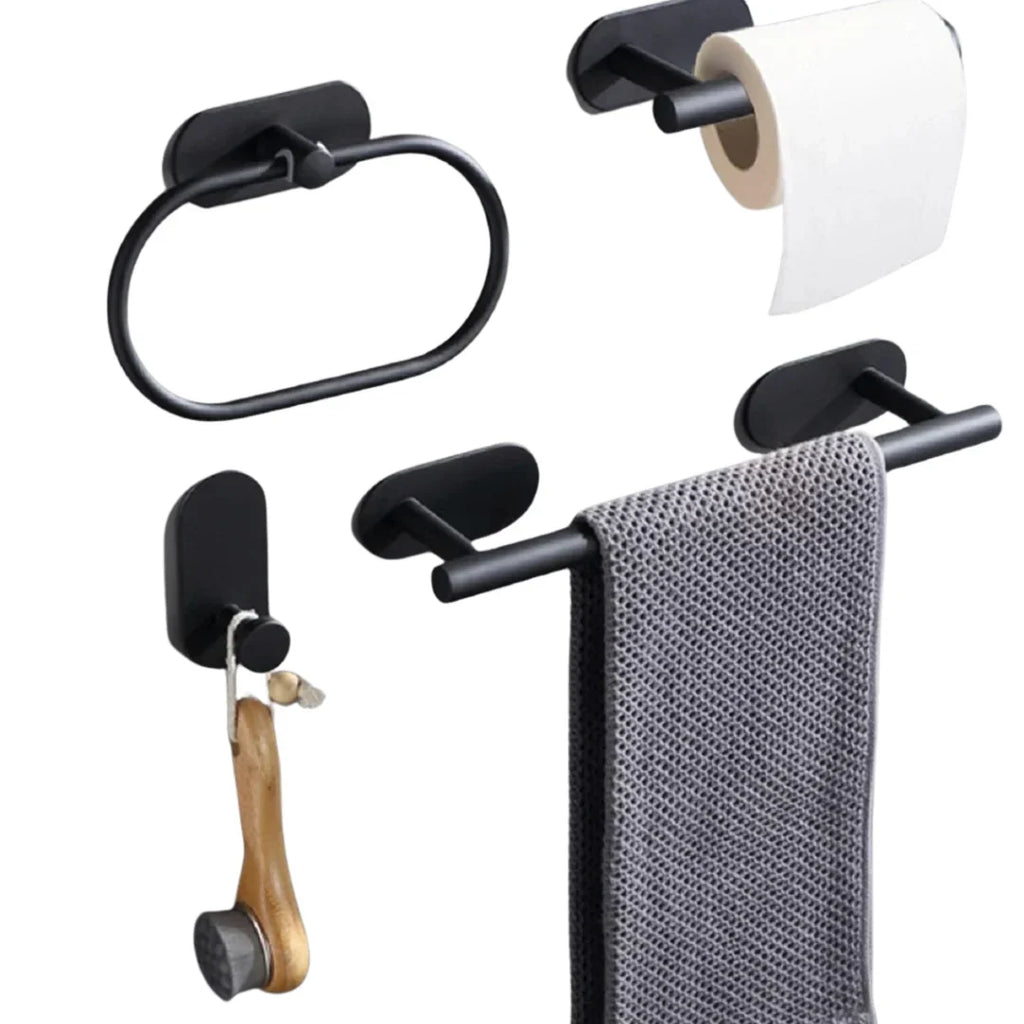 Towel Holder Set | Self-Adhesive Stainless Steel | 4-Piece Set