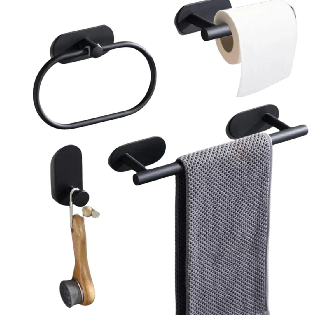 Towel Holder Set | Self-Adhesive Stainless Steel | 4-Piece Set