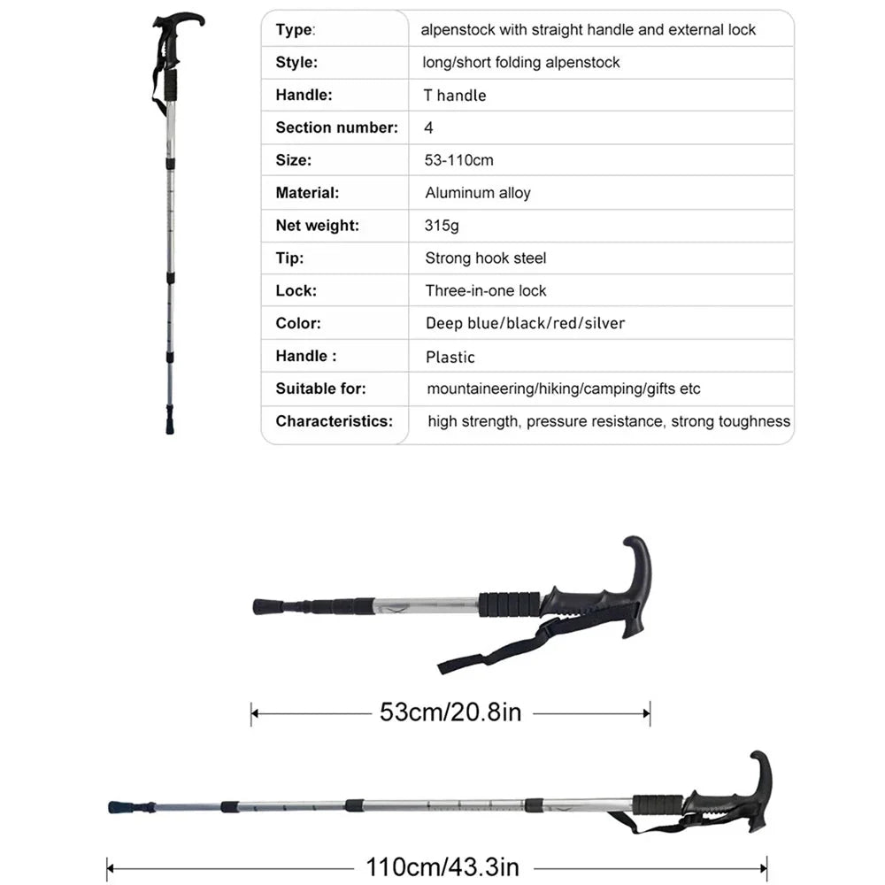 Trekking Pole | Lightweight Foldable Aluminum Shaft & Steel Tip | Folded 53 cm