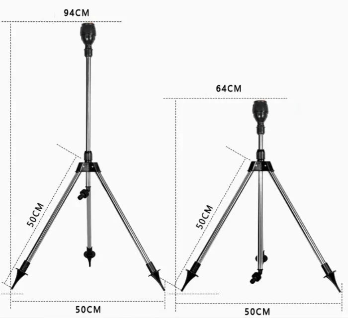 Tripod Sprinkler | 360° Rotating & Stainless Steel | 6–12 m Radius