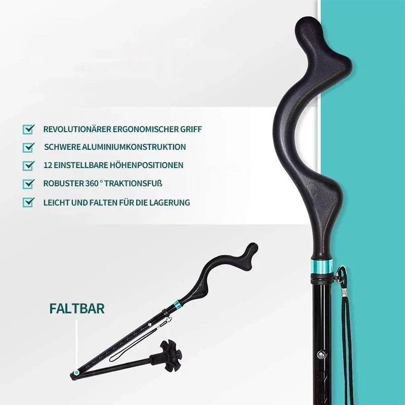 Walking Cane | Ergonomic Handle & Foldable | 12 Height Settings