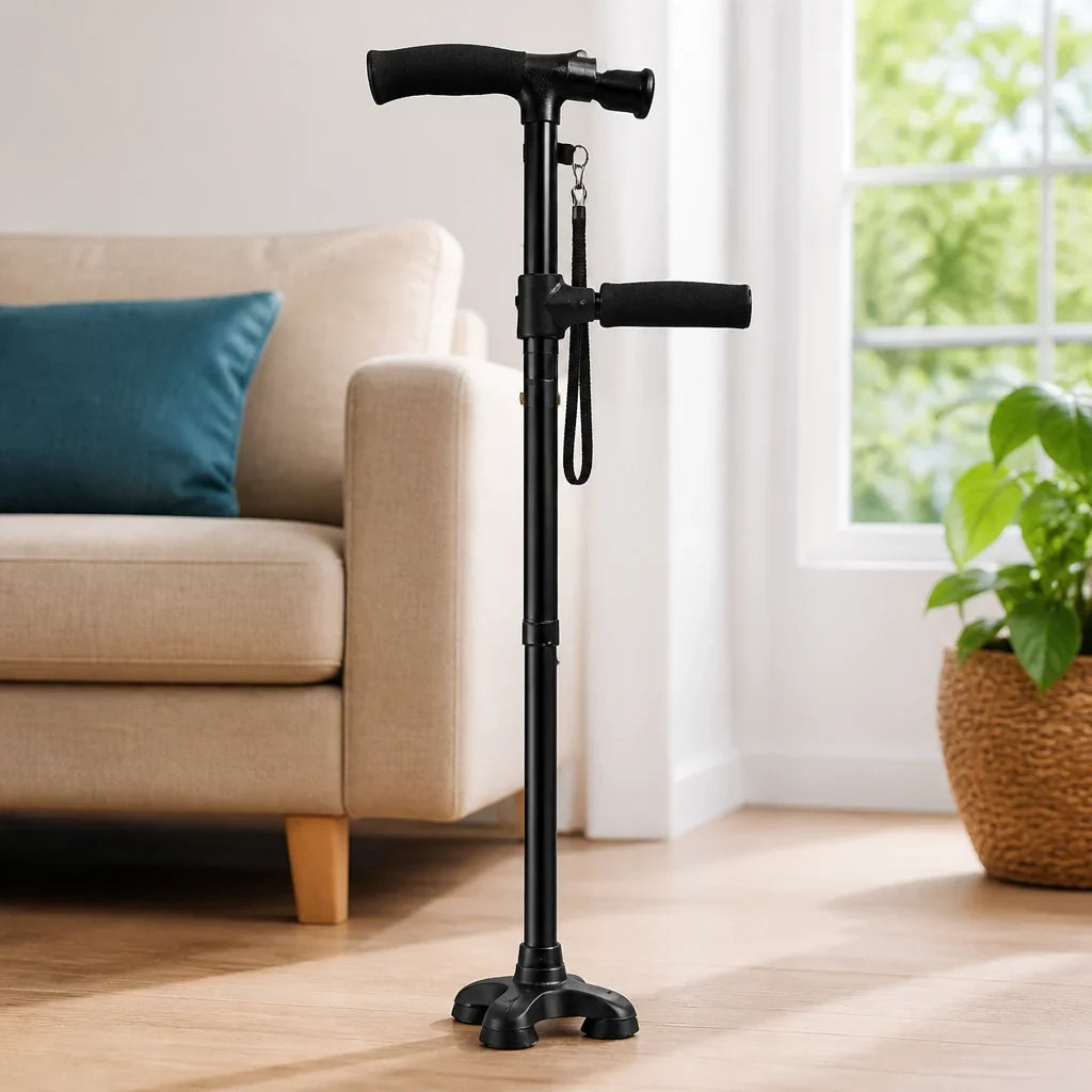 Walking Cane | Foldable Aluminum Height-Adjustable Double-Joint Handle & Integrated LED