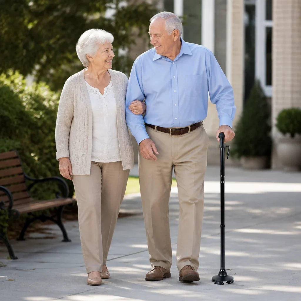 Walking Cane | Foldable Aluminum Height-Adjustable Double-Joint Handle & Integrated LED