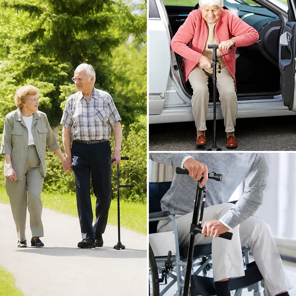 Walking Cane | Foldable Aluminum Height-Adjustable Double-Joint Handle & Integrated LED
