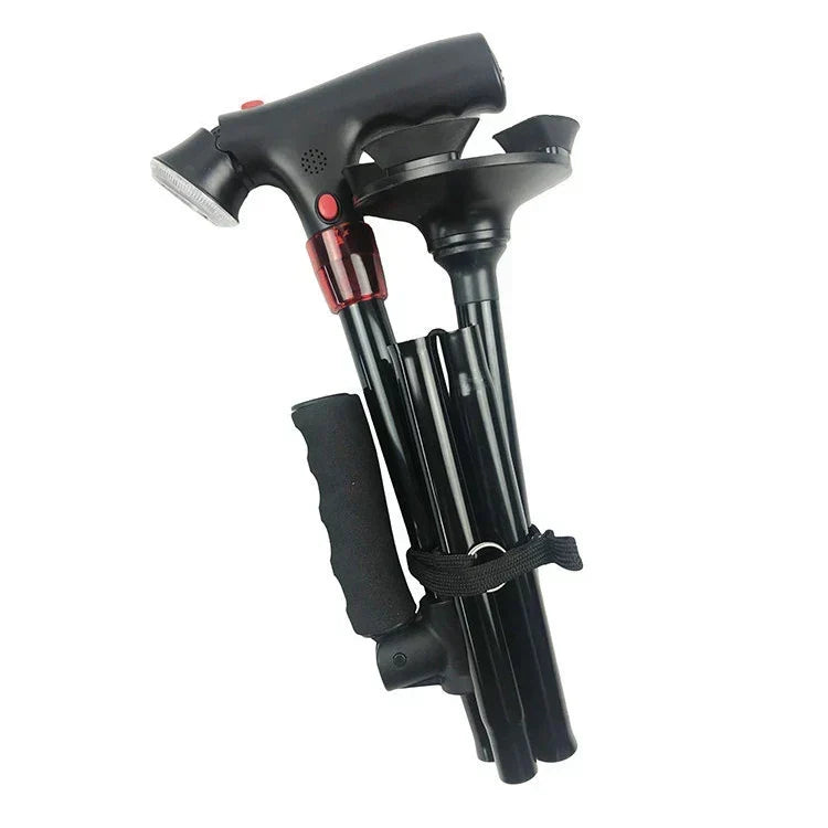 Walking Cane | LED Light & Emergency Alarm | Foldable & Height-Adjustable
