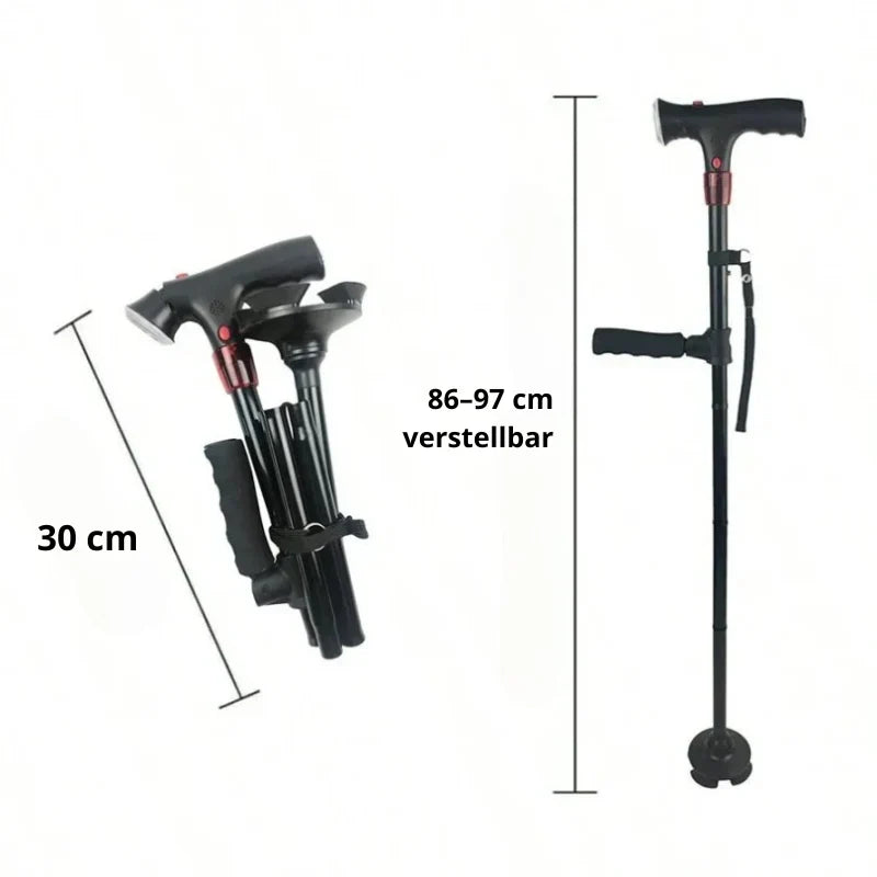 Walking Cane | LED Light & Emergency Alarm | Foldable & Height-Adjustable