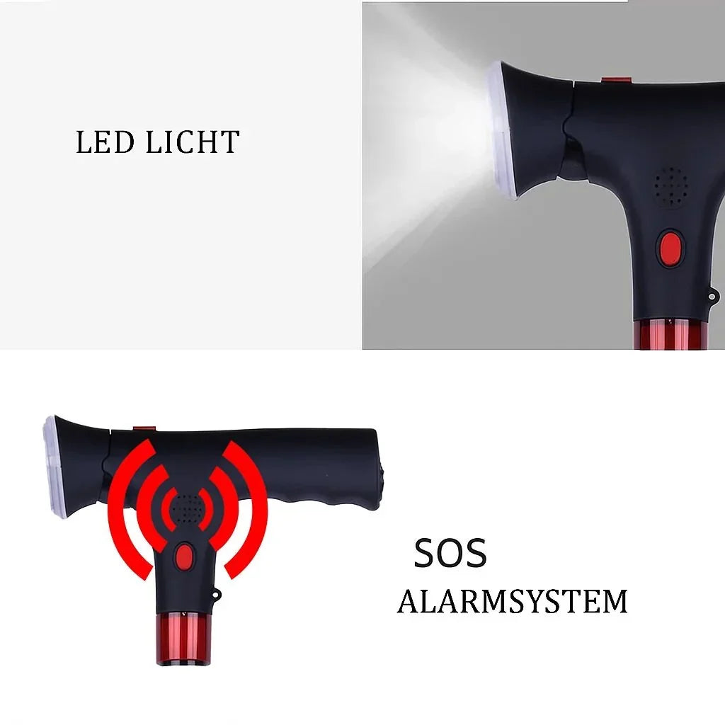 Walking Cane | LED Light & Emergency Alarm | Foldable & Height-Adjustable