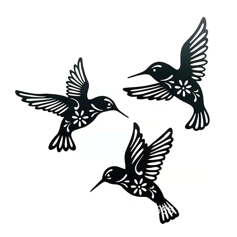 Wall Art | Metal Hummingbirds & Durable Black Finish | Set of 3