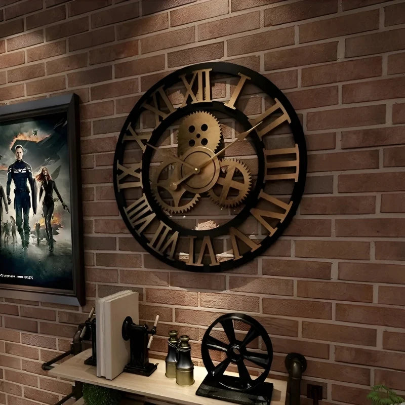 Wall Clock | Digital Display Gear-Inspired Bamboo & Wood | 30/40 cm