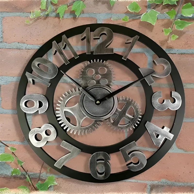 Wall Clock | Digital Display Gear-Inspired Bamboo & Wood | 30/40 cm