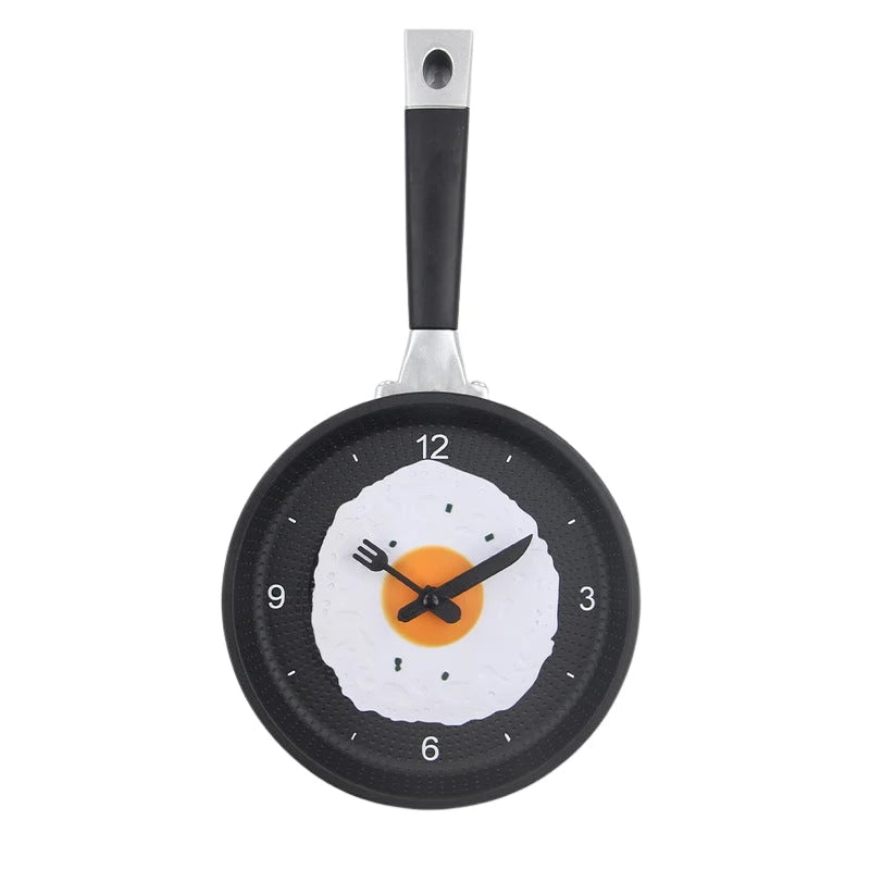 Wall Clock | Frying Pan & Fried Egg Design | Easy-To-Read Numbers