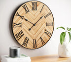 Wall Clock | Traditional Roman Numerals & Wood & Metal | 30 cm