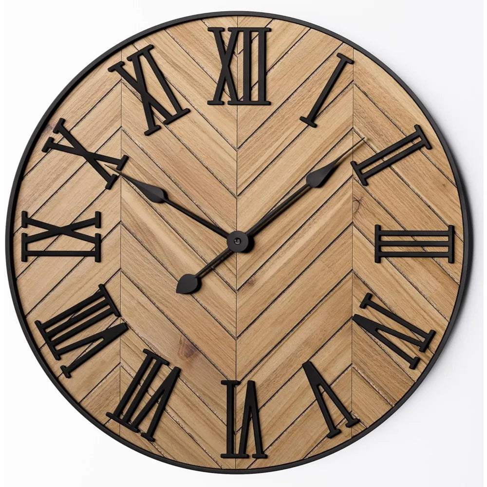 Wall Clock | Traditional Roman Numerals & Wood & Metal | 30 cm