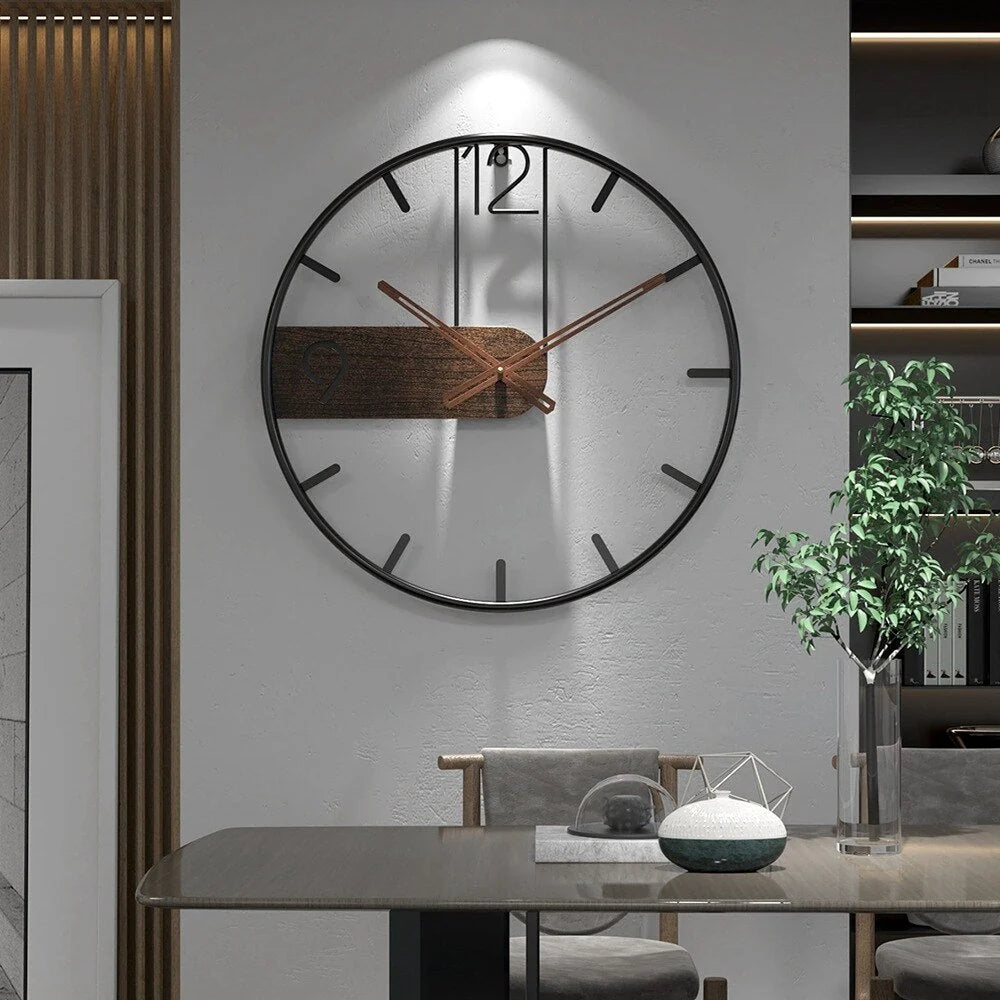 Wall Clock | Walnut & Metal Frame Silent Quartz Movement