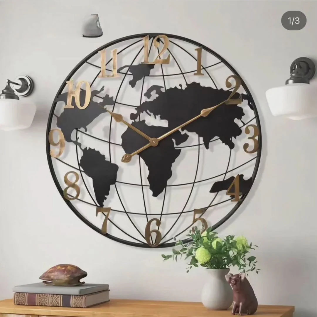 Wall Clock | World Map & Contemporary Design | 60 cm
