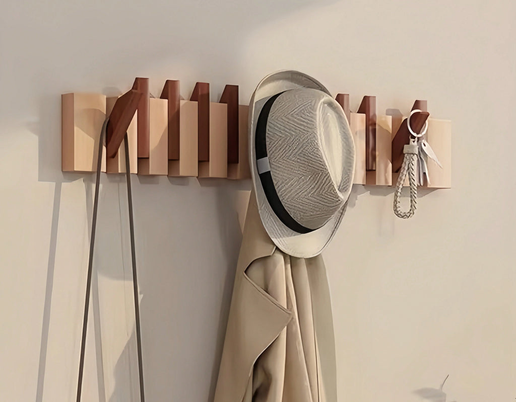 Wall Coat Rack | Foldable Hooks & Shelf | Rustic Wood